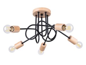 Miniatúra 14 - Stropná päťramenná lampa s drevenými prvkami a žiarovkami Edison