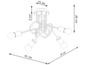 Miniaturka 9 - Rysunek techniczny lampy pięcioramiennej z wymiarami 61 na 61 cm