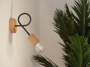 Miniaturka 13 - Kinkiet ścienny z okrągłą drewnianą podstawą i czarnym ramieniem