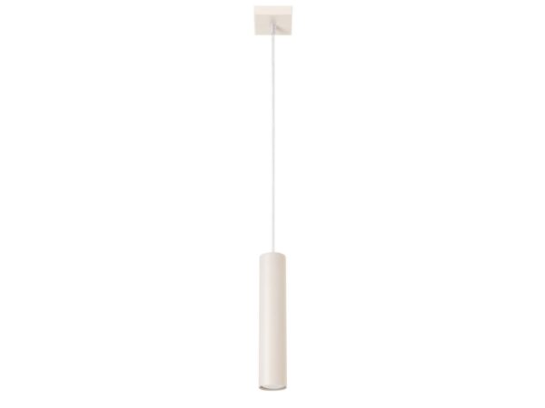 Kremowa lampa wisząca typu tuba na długim zwisie