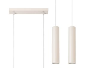 Miniaturka 1 - Lampa wisząca dwupunktowa kremowa z dwoma cylindrycznymi kloszami na białym tle