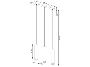 Miniaturka 7 - Rysunek techniczny lampy wiszącej potrójnej z wymiarami