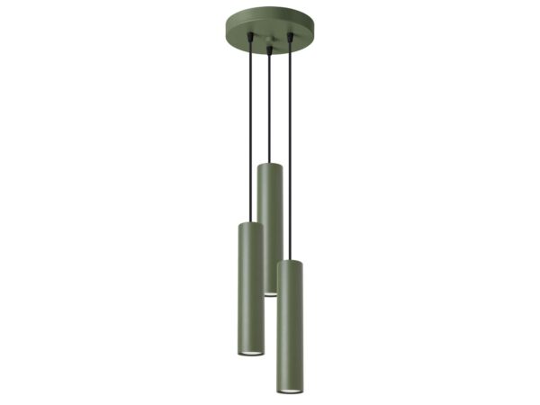 Oliwkowa lampa sufitowa kaskadowa z trzema cylindrycznymi tubami