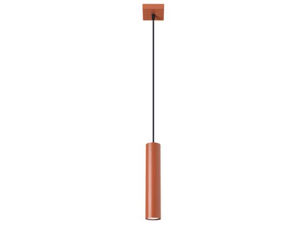 Lampa wisząca tubowa w kolorze ceglastym z czarnym kablem