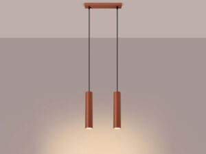 Miniaturka 3 - Lampa wisząca dwupunktowa ceglasta z cylindrycznymi kloszami świecąca ciepłym światłem
