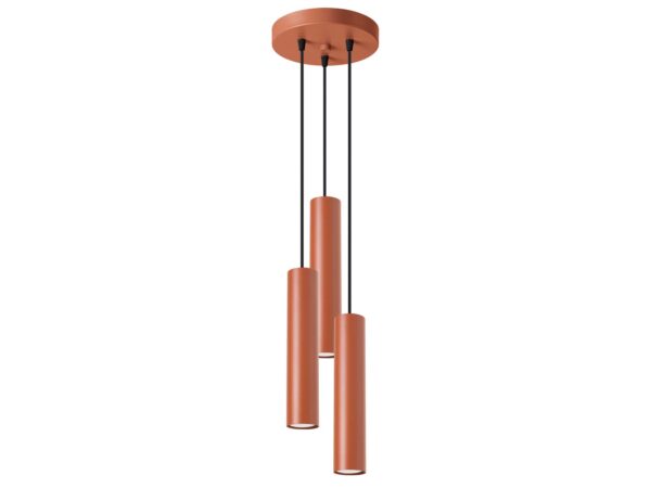 Lampa wisząca trójpunktowa ceglasta kaskadowa z okrągłą podstawą na białym tle