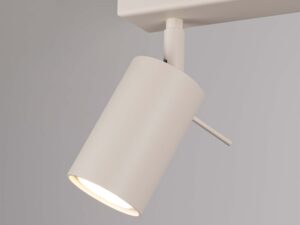 Miniaturka 5 - Detal białego cylindrycznego reflektora plafonu świecącego ciepłym światłem