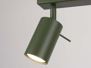 Miniaturka 7 - Detal oliwkowego reflektora plafonu z gniazdem GU10 i etykietą zbliżenie