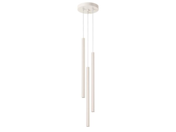 Lampa wisząca trójpunktowa biała z cienkimi tubami na białym tle
