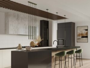Miniaturka 8 - Lampy wiszące zielone cylindryczne w aranżacji kuchni zbliżenie