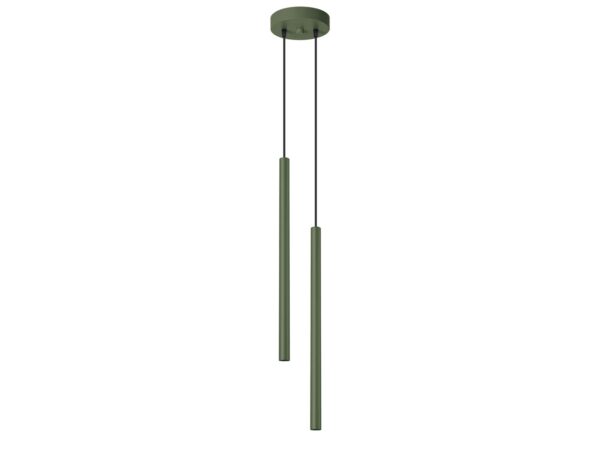 Lampa wisząca dwupunktowa zielona ze świecącymi tubami ciepłe światło