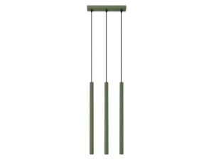 Miniatúra 10 - Zelená trojbodová závesná lampa s valcovými tubusmi na sivom pozadí