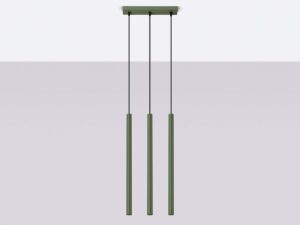 Miniaturka 2 - Lampa wisząca trójpunktowa zielona ze świecącymi tubami ciepłe światło