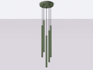 Miniaturka 2 - Zielona lampa wisząca pięciopunktowa z cylindrycznymi tubami na szarym tle
