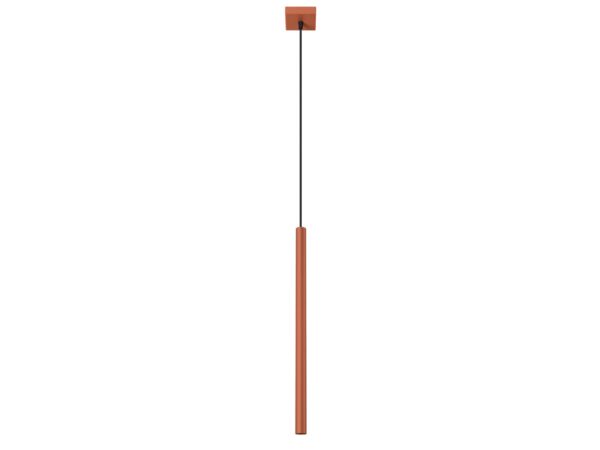 Lampa wisząca jednopunktowa ceglasta z cylindryczną tubą na białym tle