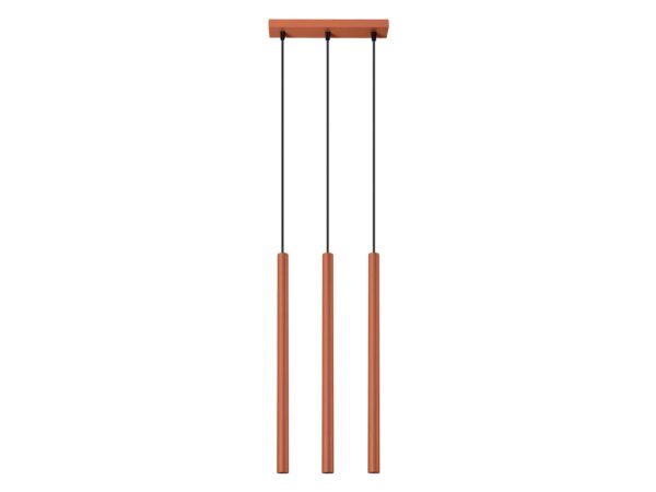 Lampa wisząca trójpunktowa ceglasta z prostokątną podstawą na białym tle