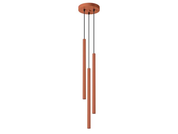 Lampa wisząca trójpunktowa ceglasta z cylindrycznymi tubami zbliżenie