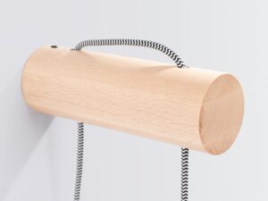 Miniaturka 6 - Drewniany uchwyt ścienny kinkieta bukowy z plecionym przewodem zbliżenie
