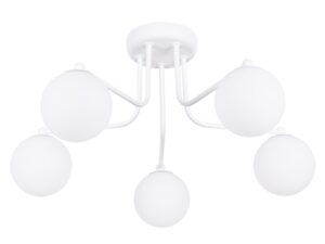 Miniatúra 9 - Stropná päťramenná lampa, biela, s guľatými tienidlami na bielom pozadí