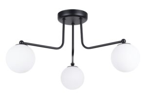 Miniatúra 9 - Stropná trojramenná lampa, čierna, s bielymi guľatými tienidlami