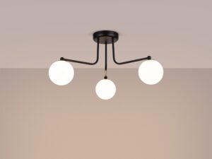 Miniaturka 2 - Lampa sufitowa trójramienna czarna ze świecącymi kulami ciepłe światło