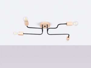 Miniaturka 1 - Lampa sufitowa czteroramienna z drewnianymi oprawkami na szarym tle