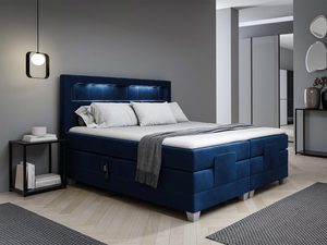 Miniaturka 6 - Granatowe łóżko tapicerowane z podświetleniem LED w eleganckim wnętrzu