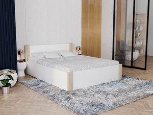 Miniaturka 9 - Białe łóżko z drewnianymi elementami sosnowymi w nowoczesnym wnętrzu