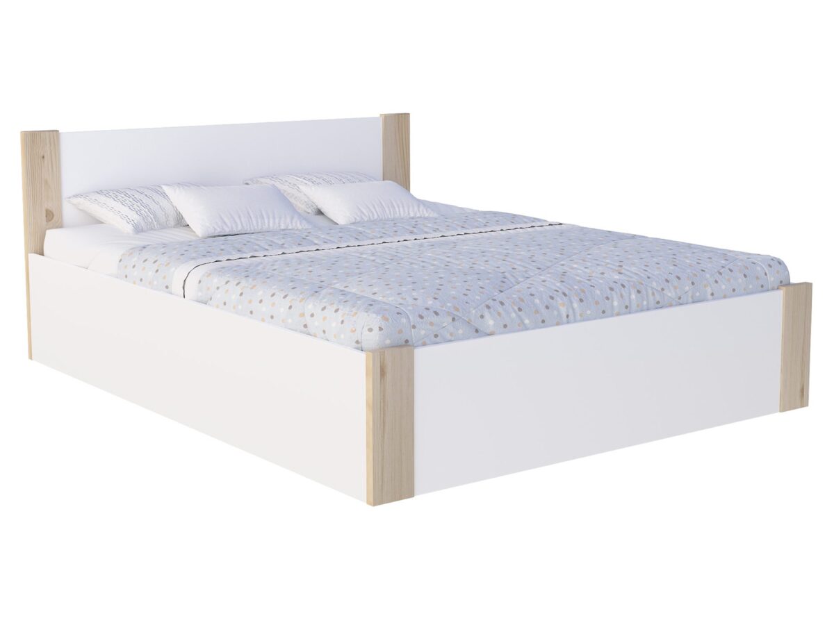 Bett mit Bettkasten aus Kiefernholz weiß 120×200 cm bis 180×200 cm Corner