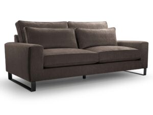 Miniaturka 11 - Sofa dwuosobowa brązowa tapicerowana z miękkimi poduszkami oparcia