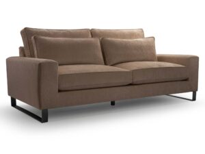 Miniaturka 8 - Sofa trzyosobowa kawowa tapicerowana z poduszkami na metalowych nogach