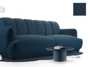 Miniaturka 4 - Granatowa sofa z charakterystycznym oparciem muszelkowym w tkaninie Gerra