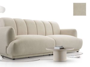 Miniaturka 5 - Sofa tapicerowana kremowa z muszelkowym oparciem i próbką tkaniny Gerra