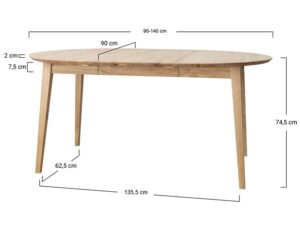 Miniatura 12 - Schéma rozměrů stolu dubového rozkládacího owalnego 90-140cm