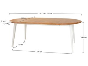 Miniaturka 3 - Schemat wymiarów stołu rozkładanego owalnego z blatem dębowym 110-210x110x74,5cm