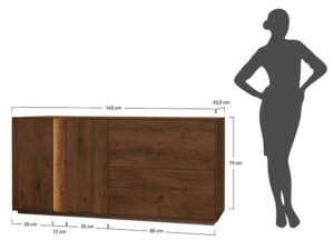 Miniatura 1 - Schéma rozměrů komody tabacco se zásuvkami a podsvícením LED 165x43. 5x79cm