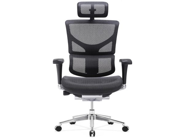 Kancelářské křeslo ergonomiczny černý siatkowy s čelem pohled čelní