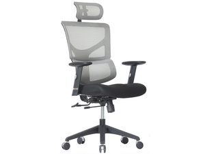 Miniatura 3 - Šedá ergonomická síťovaná kancelářská židle s opěrkou hlavy, perspektiva