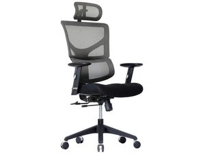 Miniaturka 2 - Fotel biurowy ergonomiczny szary siatkowy z zagłówkiem perspektywa