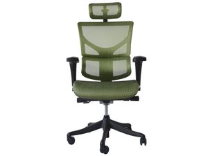 Miniaturka 1 - Fotel biurowy ergonomiczny zielony siatkowy z zagłówkiem widok frontalny
