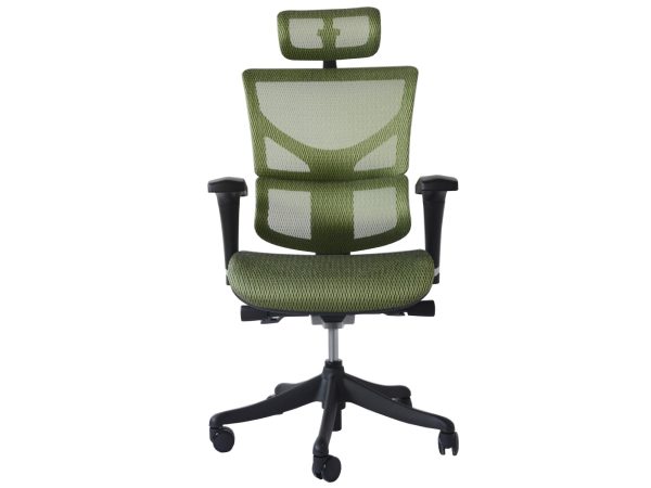 Kancelářské křeslo ergonomiczny zelený siatkowy s čelem pohled čelní