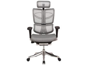 Miniatúra 5 - Sivé ergonomické sieťované kancelárske kreslo s hlavovou opierkou, pohľad spredu