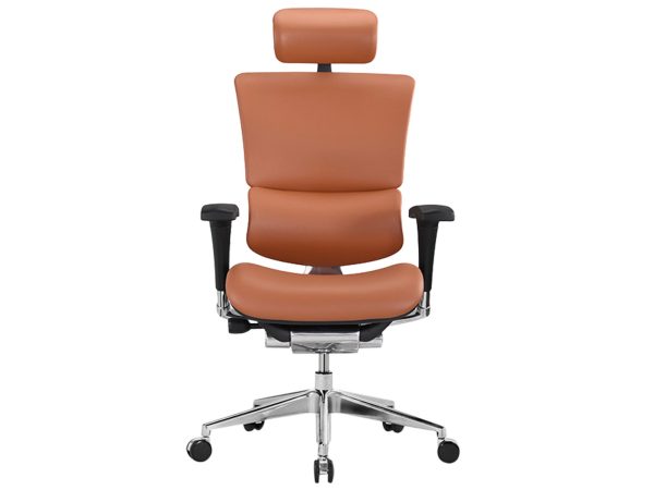 Karmelowy kancelářské křeslo ergonomiczny kožený s čelem pohled čelní