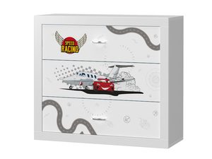 Miniaturka 1 - Komoda dziecięca biała z motywem auta wyścigowego perspektywa