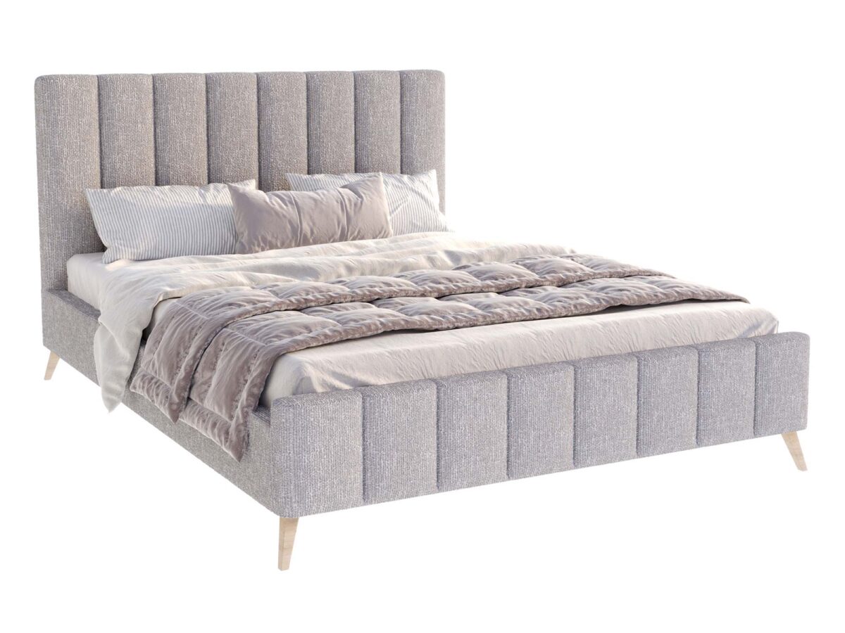 Doppelbett im Skandi-Stil aus Bouclé und Holz Jimena 120-180×200 cm