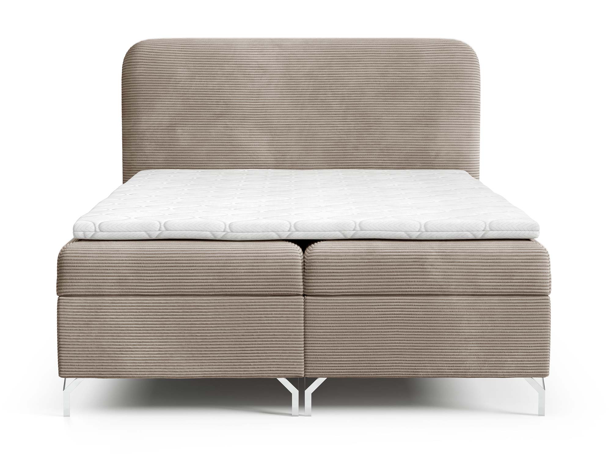 Gepolstertes Boxspringbett beige in Cord, vollständige Silhouette Gepolstertes Boxspringbett beige in Cord, vollständige Silhouette