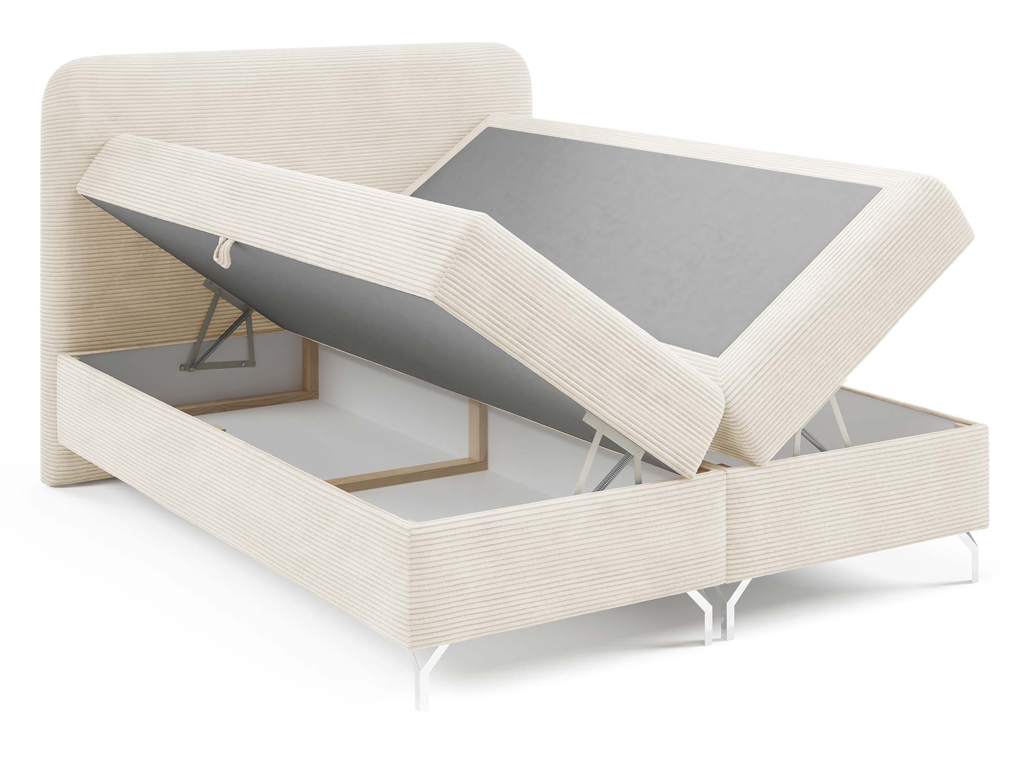 Cremefarbenes Boxspringbett mit offenem Bettkasten Cremefarbenes Boxspringbett mit offenem Bettkasten
