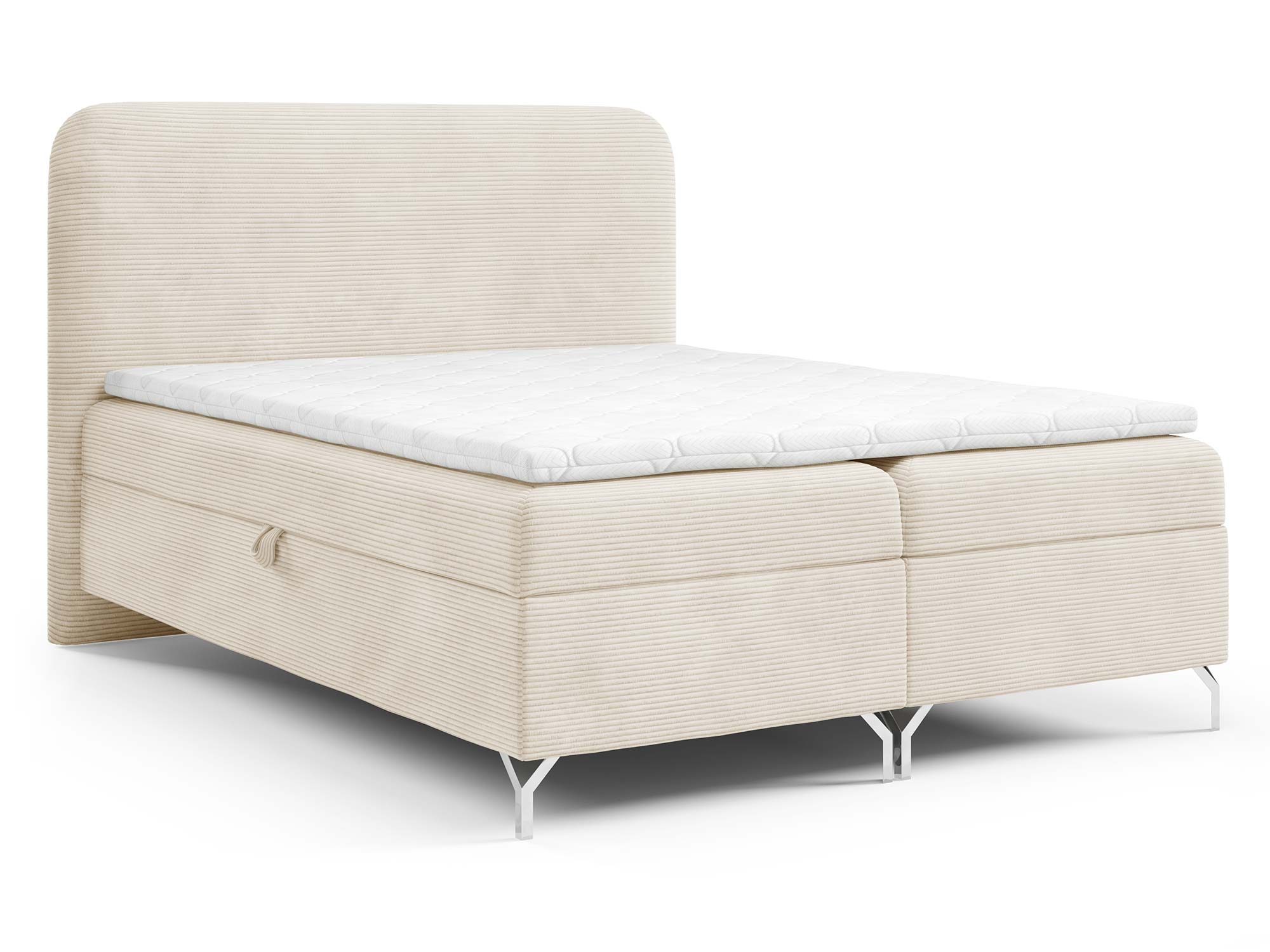 Cordbett creme Boxspringbett schräge Ansicht im Arrangement Cordbett creme Boxspringbett schräge Ansicht im Arrangement
