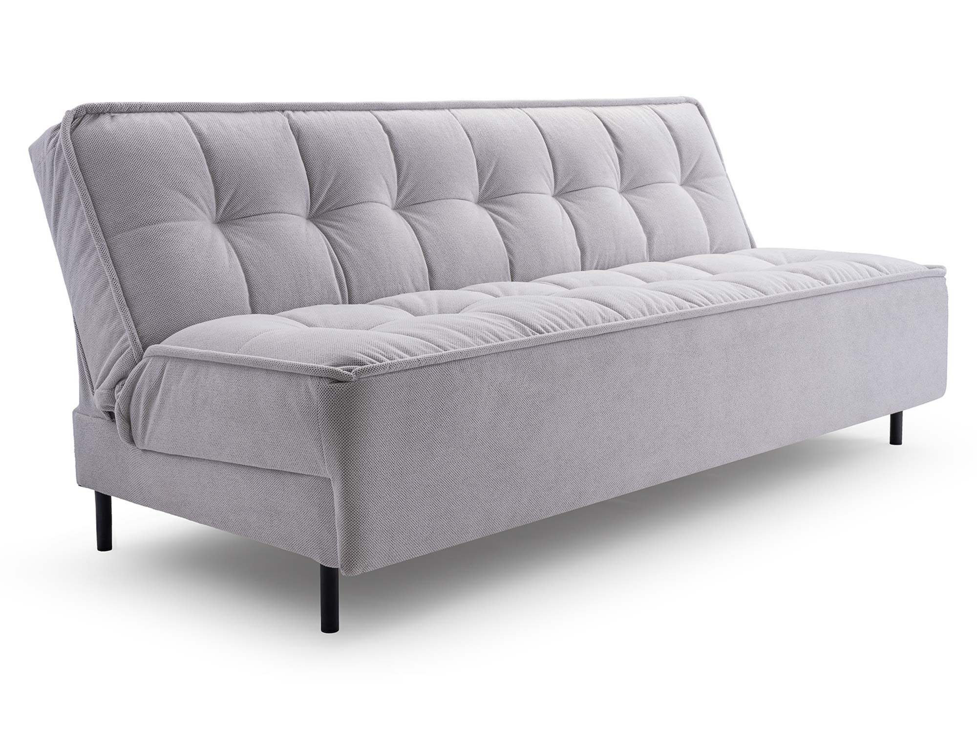 Graues Sofa gesteppt ohne Armlehnen auf Metallbeinen