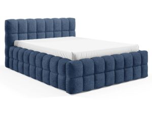 Miniaturka 14 - Granatowe łóżko tapicerowane boucle z kwadratowym pikowaniem eleganckie